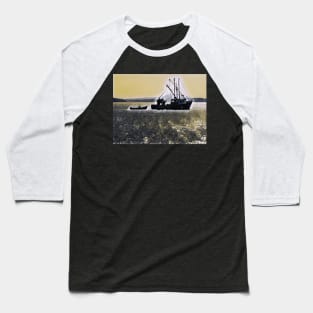 Sunrise Fishing Ship Baseball T-Shirt
